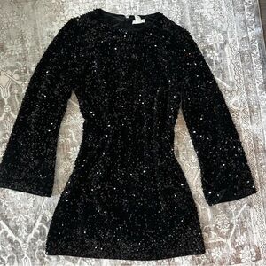 H&M Black Sequin Long Sleeve Dress